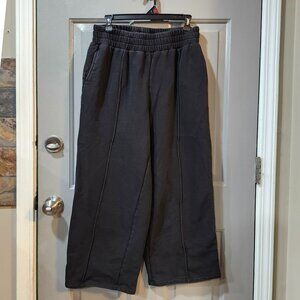 Women's Smocked Wide Leg Black Sweatpants w/ Elastic Waist - XL